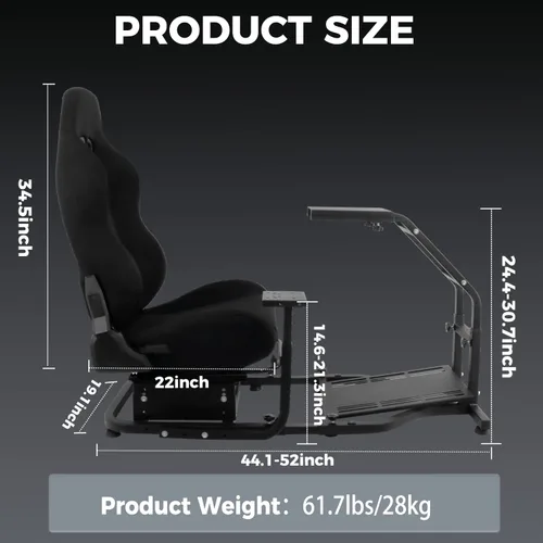 Vista 2 de Hottoby Driving Wheel Stand Racing Cockpit with Racing Seat Fit for PCXboxPS4 Racing Simulator Stand for Logitech G25 G27 G29 G920 G923 Thrustmaster