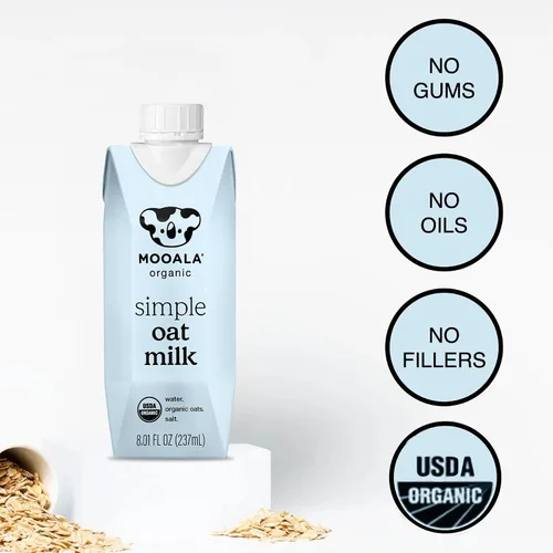 Vista 3 de Mooala Leche de avena simple orgánica, cajas de cartón individuales de una sola porción, 3 ingredientes, sin gomas, sin aceite, sin rellenos sin