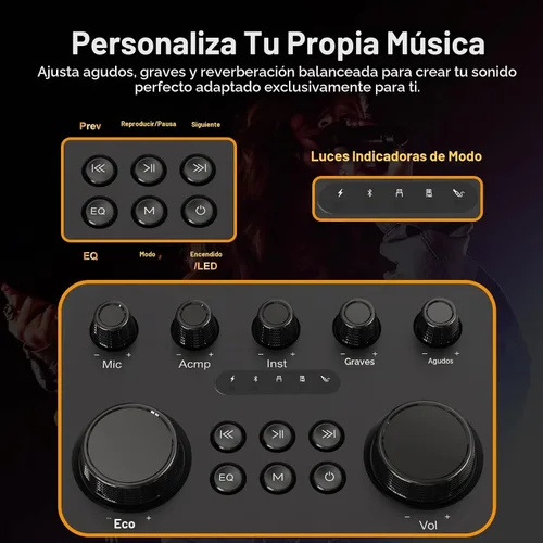 Vista 8 de Altavoz portátil de karaoke Bluetooth con 2 micrófonos inalámbricos, luces RGB, ajuste de agudos y graves, efectos de voz, entrada Negro