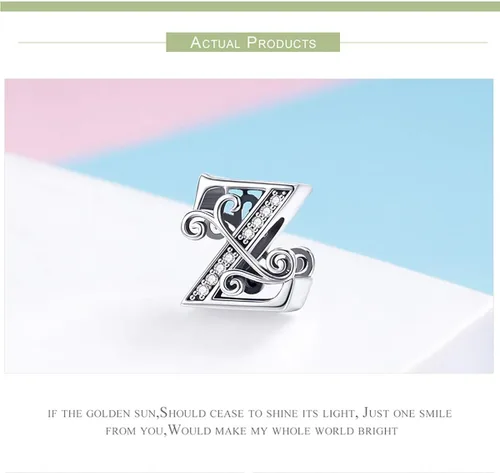Vista 6 de Lorrifal Alphabet Initial Charms Letter Complete A-Z Letters Solid 925 Sterling Silver Cubic Zircons Beads Dangle Pendants for Pandora European