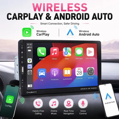 Vista 2 de Estéreo de Coche de 9 Pulgadas de DIN Único con Apple CarPlay Inalámbrico Android Auto, Radio de Coche, Pantalla Táctil IPS de 9" de Capacitancia