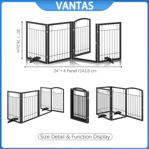 Vista 6 de Vantas 96 x 30 in Foldable Metal Dog Gate with Door Walk Through, Black Freestanding Stability, Extra Wide, Walk-Through Easy, Easy Storage, Easy