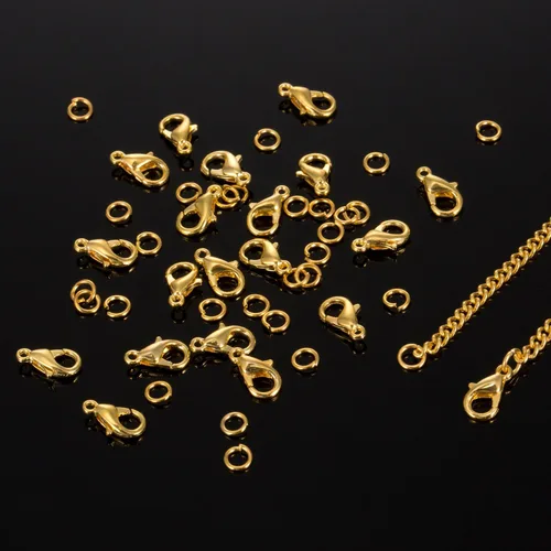 Vista 4 de TecUnite Collar de cadena de eslabones chapados en oro de 33 pies de 0.059 in con 30 anillos de salto, 20 cierres de langosta para hombres