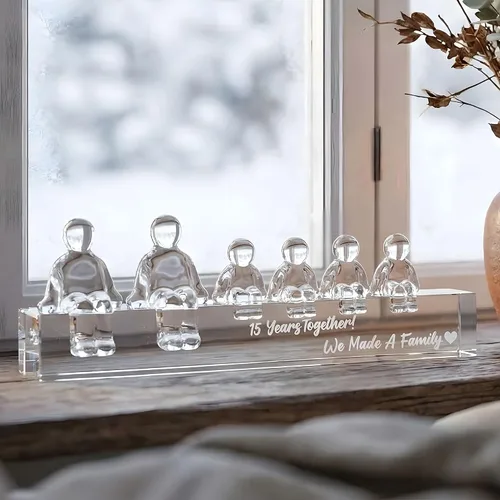 Vista 10 de Ornalrist Regalos de boda de cristal para el 15º aniversario para ella y él, 15 años juntos hicimos un adorno de cristal familiar para esposa, 1 niño