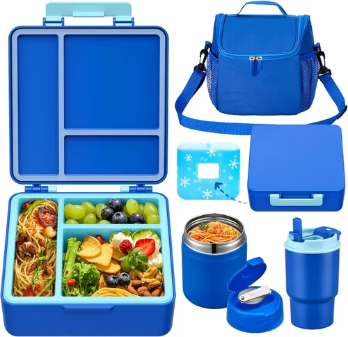 Vista 15 de Lonchera Bento para niños con termo de sopa de 17 onzas, botella de agua aislada y bolsa de almuerzo aislada, a prueba de fugas, contenedor
