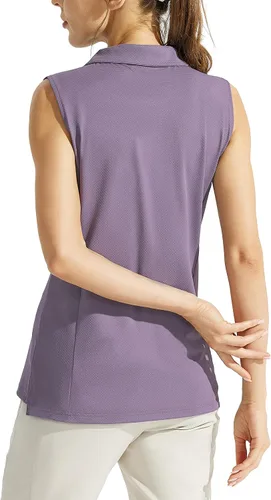 Vista 2 de Looleafy Camiseta de golf sin mangas para mujer, de secado rápido, camiseta polo de golf para mujer con cuello