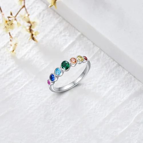 Vista 2 de AOBOCO Anillo de chakra para mujer, plata de ley 925, cristales curativos, joyería para niñas, mamá, hija