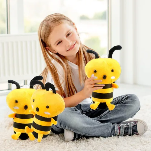 Vista 4 de Paquete de 8 juguetes de peluche de abeja de 8 pulgadas, lindos abejorros de peluche realista suave para baby shower, tema de animales, Navidad