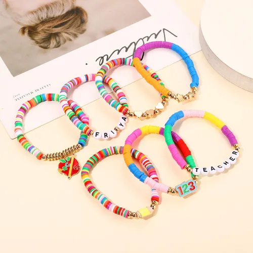 Vista 156 de Surfer Heishi - Pulseras apilables para mujer, apilables, de vinilo arcoíris, disco de arcilla, pulseras elásticas para la amistad, joyería bohemia