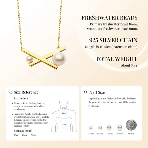 Vista 5 de IDOKAWA Pearl Pendant Necklace for Women, Freshwater Cultured White Pearl, Sterling Silver, Adjustable Length, Minimalist Jewelry Gift for Girls