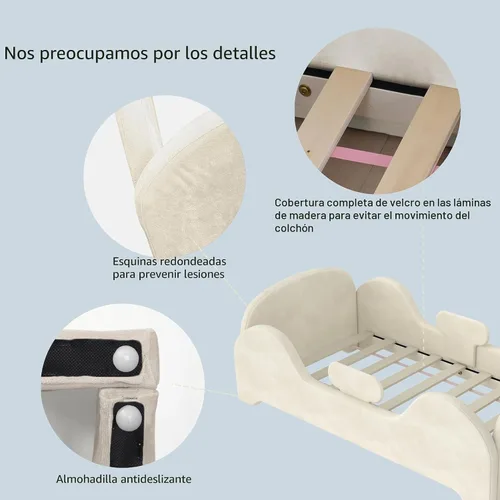 Vista 8 de allamazing Cama Infantil, Cama Infantil Anti-Inundación con Protección Extra Amplia, Camas Pequeñas de Tamaño de Cuna Estándar para Niños, Tela