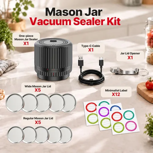 Vista 7 de UNERVER Sellador al vacío eléctrico de tarros Mason con parada automática, sellador al vacío inalámbrico para tarros Mason de boca ancha y regular
