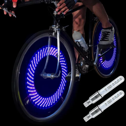 Vista 10 de DAWAY Luz de vástago de válvula de neumático de bicicleta A08 – Luces LED impermeables para rueda de bicicleta, lámpara intermitente de neón que
