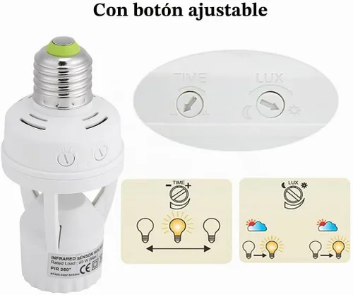 Vista 3 de Toma de luz con sensor de movimiento PIR, soporte de bombilla de tornillo E27 LED PIR sensor de movimiento infrarrojo interruptor de lámpara