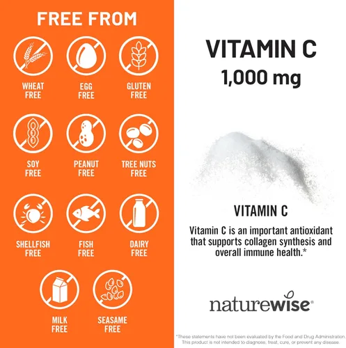 Vista 5 de NatureWise Cápsulas de vitamina C de 1000 mg – Vitamina C vegana extra fuerte para antioxidante diario y apoyo inmunológico – Sin OMG, fabricado