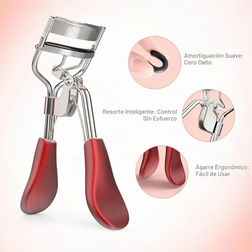 Vista 4 de Rizador de pestañas Kaasage para elevar y rizar, herramienta profesional de maquillaje de acero inoxidable con mango ergonómico y 6 almohadillas