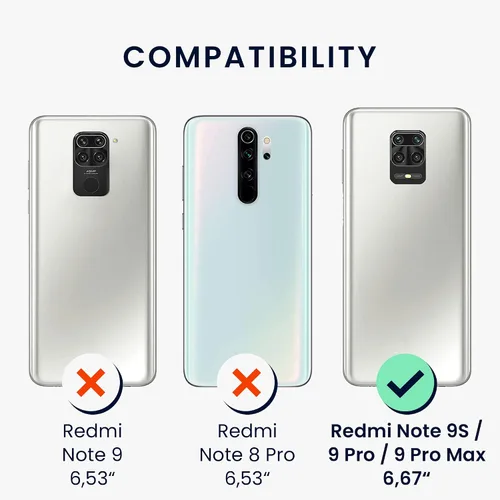 Vista 6 de kwmobile Funda compatible con Xiaomi Redmi Note 9S / 9 Pro / 9 Pro Max - Funda para teléfono TPU con tarjetero - Negro mate