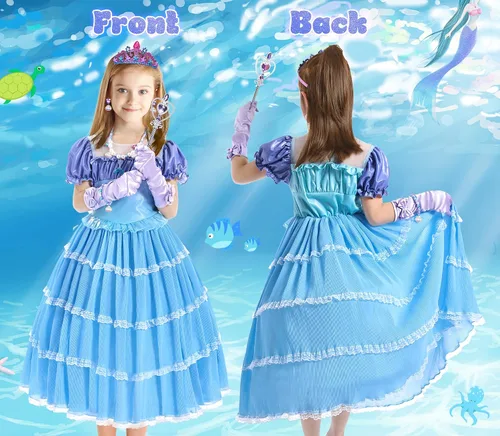 Vista 2 de Disfraz de Sirenita para niñas, disfraz de princesa sirena Ariel con accesorios
