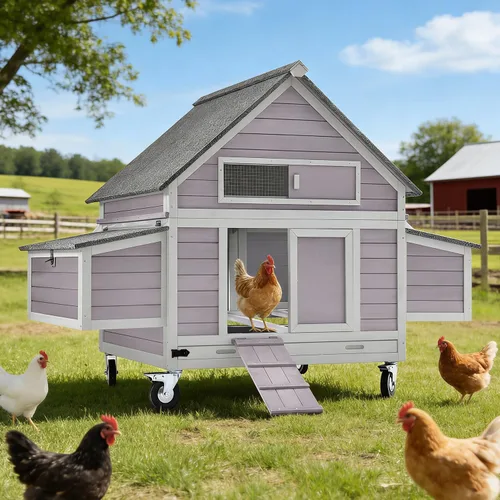 Vista 18 de Aivituvin Gallinero para 4-6 pollos/patos, gallinero de madera para exteriores, jaula grande para gallineros con dos cajas anidables (gris, AIR45)