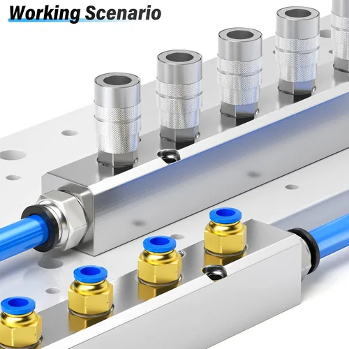 Vista 4 de TAILONZ PNEUMATIC Bloque de aluminio de derivación de 2 vías plateado, distribuidor de aire de distribución de aire de conducto neumático