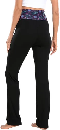 Vista 5 de HDE Pantalones de yoga con bloques de color para mujer, leggings de entrenamiento de pierna acampanada