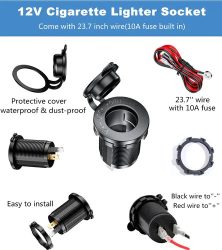 Vista 2 de KEWIG Enchufe de encendedor de cigarrillos de 12 V, enchufe impermeable para automóvil ATV RV de alimentación Oulet de 12 voltios, enchufe
