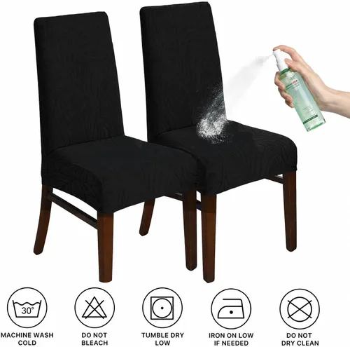Vista 7 de Fundas de silla para comedor Fundas de jacquard impermeables (negro, 2 piezas) Las fundas de jacquard elásticas impermeables refrescan las sillas