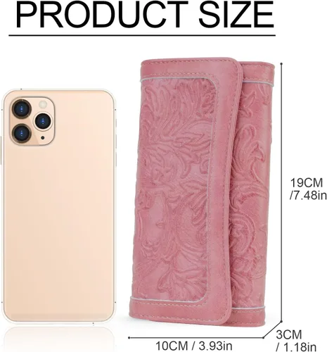Vista 44 de MEITRUE Cartera de cuero para mujer, con bloqueo RFID, triple pliegue, con relieve, soporte para tarjetas, organizador de chequera para teléfono