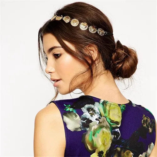 Vista 3 de Yalice Cabeza de moneda dorada, diadema elástica, diadema india, accesorios para el cabello de la frente de los años 20 para mujer