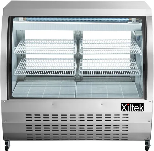 Vista 4 de 48" todo el vitrina de la delicatessen del acero inoxidable con la iluminación LED, vidrio curvo refrigerado carne y mariscos escaparate, caja