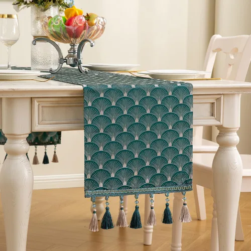 Vista 8 de Camino de mesa, lujo de lentejuelas de terciopelo con tira de plumas doradas con purpurina, cocina de temporada, comedor, decoración del hogar