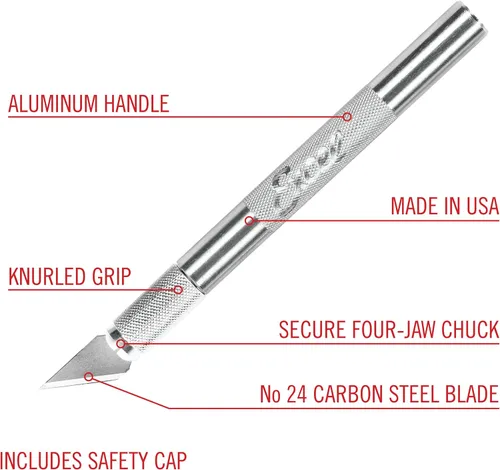 Vista 2 de Excel Blades K2 - Juego de cuchillos de hobby de servicio medio, paquete de 3 cuchillos de precisión con cuchillas #24 para tallar y manualidades