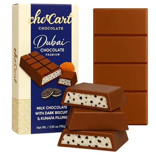 Vista 23 de Barra de chocolate ChoCart Dubai con algodón de azúcar y pistacho 95g de chocolate con leche belga prémium Delicia viral del Medio Oriente