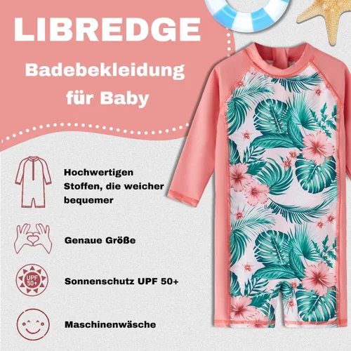 Vista 4 de Traje de baño de una pieza de manga larga para bebés y niñas, con protección solar UPF 50+