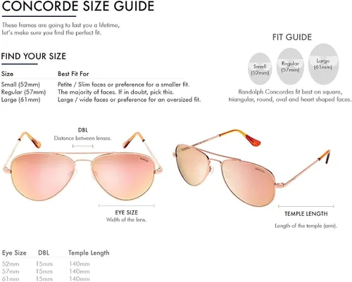 Vista 3 de Randolph USA Concorde Classic Aviator Gafas de sol para hombres o mujeres 100 UV