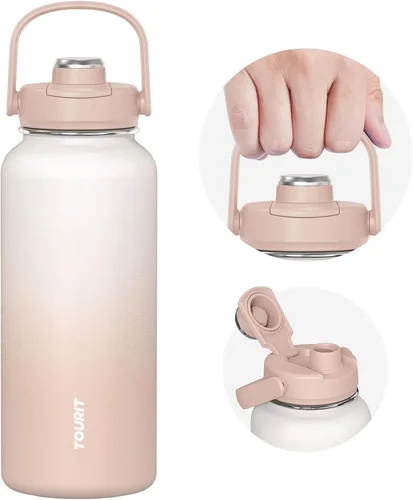 Vista 16 de TOURIT Botella de agua aislada de 32 onzas, botella de acero inoxidable con popote, aislamiento al vacío de doble pared para bebidas frías