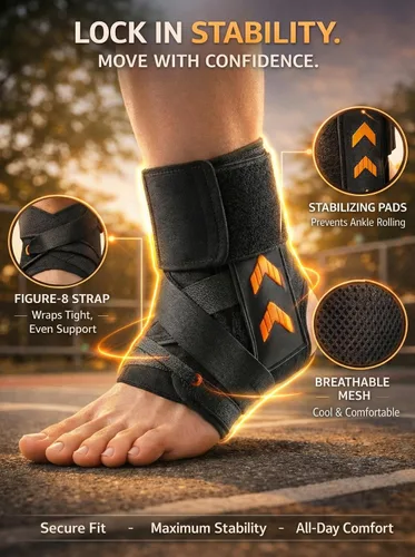Vista 2 de Tobillera de estabilidad 3D para hombres y mujeres, ajuste rápido, figura 8, estabilizador de tobillo ligero con cordones en el zapato