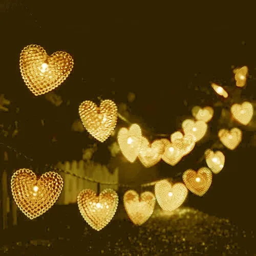Vista 21 de Guirnalda de luces solares de corazón, impermeable, 20 pies, 30 LED, en forma de corazón, 8 modos, estrellada, boda, fiesta, ambiente, iluminación