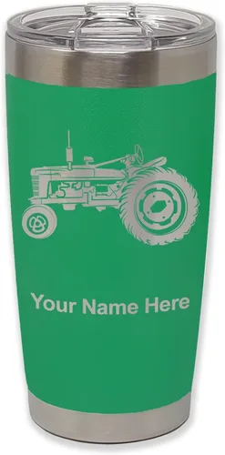 Vista 37 de LaserGram Vaso aislado al vacío de 20 onzas, Old Farm Tractor, grabado personalizado incluido (negro)