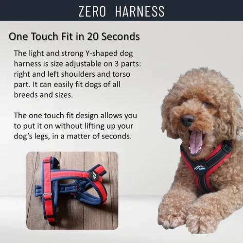 Vista 3 de Hakusan - Arnés para perro Zero tipo básico, seguro, sin asfixia/difícil de desconectar, gran ajuste, fácil de poner y quitar, ajustable, reflector