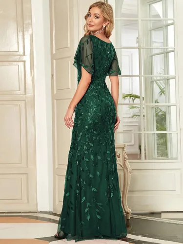 Vista 2 de Ever-Pretty Mujeres volantes mangas lentejuelas bordado noche madre de la novia vestido 00692