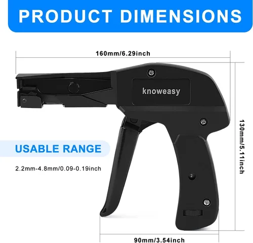 Vista 2 de Knoweasy Pistola para Bridas de Cable y Brida de Cable - Herramienta de Sujeción y Corte al Ras con Mango de Acero, Herramienta para Bridas de Cable