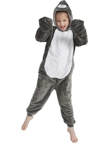 Vista 3 de Pijama mameluco de una pieza para niños, disfraz de animal de felpa, para niñas, niños, adolescentes, Halloween, cosplay, ropa de dormir