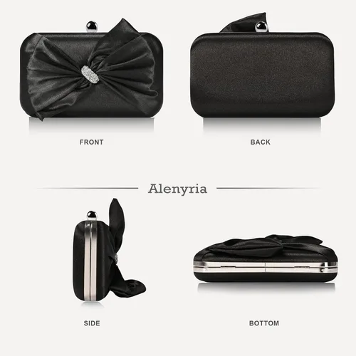 Vista 3 de Elegante bolso de mano de satén para mujer con lazo de diamantes de imitación, bolso formal para boda, fiesta, baile de graduación, cóctel