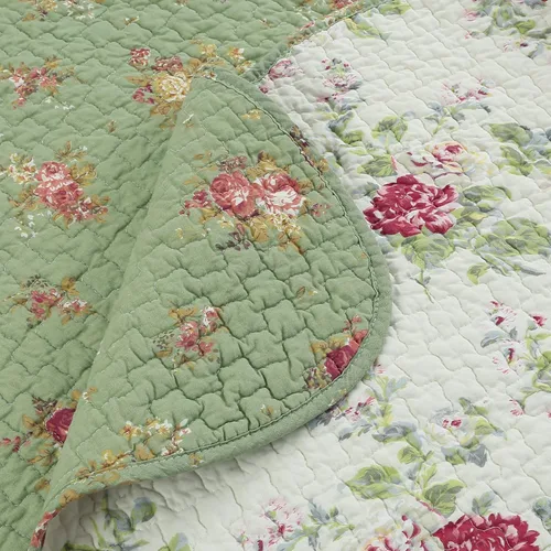 Vista 4 de Cozy Line Home Fashions Manta acolchada floral vintage, 100% algodón, reversible, para todas las estaciones (flores)