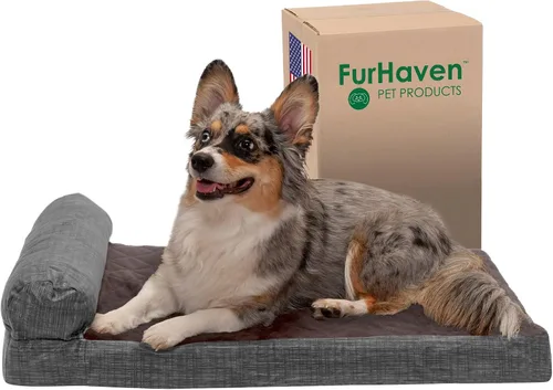 Vista 36 de Furhaven Cama de espuma viscoelástica para perros grandes con refuerzos extraíbles y funda lavable, para perros de hasta 95 libras - Sofá de Gris