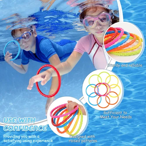 Vista 3 de Lewtemi 30 anillos de buceo de arco iris para piscina, juguete de buceo para niños, fácil de encontrar y agarrar, adecuado para niños y adultos, 6