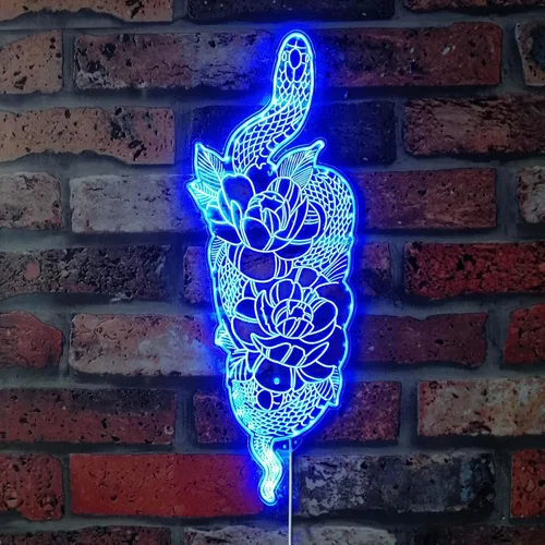 Vista 5 de ADVPRO Flor con tatuaje de serpiente RGB Dynamic Glam LED Sign - Forma de corte a borde - Decoración de pared 3D inteligente - Iluminación dinámica