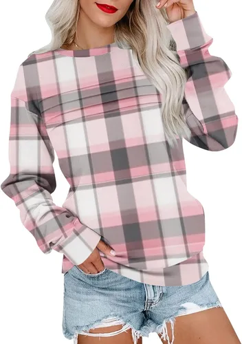 Vista 16 de Sudaderas para mujer, cuello redondo, manga larga, suave, ajuste holgado, ropa de primavera y otoño 2026, S-2XL
