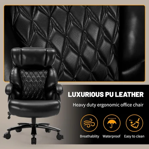 Vista 8 de Silla de oficina grande y resistente de 600 libras, silla de escritorio ergonómica para computadora, silla de cuero con respaldo alto con soporte
